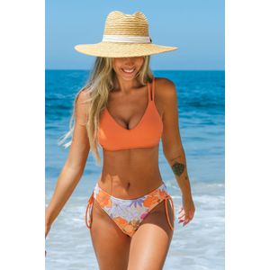 Hazy Tenderness Flower Strappy Top & Ruched Trekkoord Bikini Set