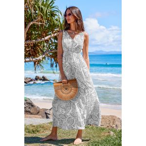 Zwart-wit blad mouwloze maxi-jurk met split en split