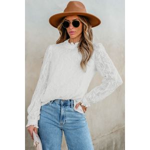 Top met col en ruches met lange mouwen