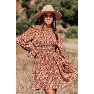 Ditsy gesmokte mini-jurk met bloemenprint en ruches