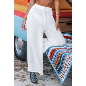 Witte cover-upbroek met kanten paneel en elastische taille