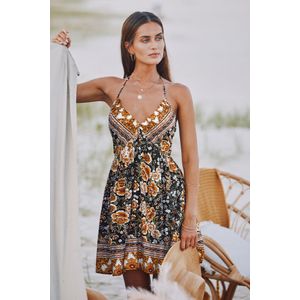 Verbrand oranje en bruin halterneck liefje mini-jurk