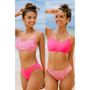 Omkeerbare roze luipaard bikini bralette en broekje set