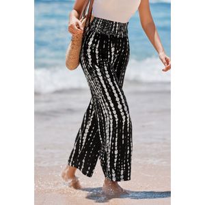 Zwart-witte broek met abstracte gesmokte taille