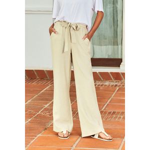 Abrikoos tailleband broek met rechte pijpen