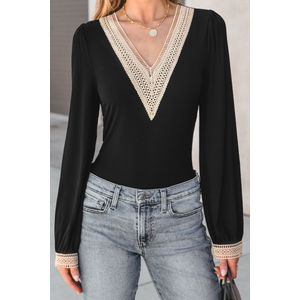 Contrasterende kanten bodysuit met lange mouwen