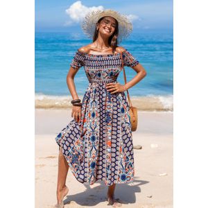 Off-shoulder gesmokte Boho maxi-jurk