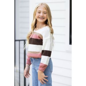 Gestreepte ribsweater met lage mouwen voor meisjes