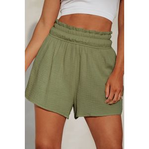 Groene gesmokte short met paperbag-taille