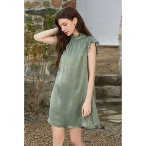 Sage Mockneck mini-jurk met fluttermouwen