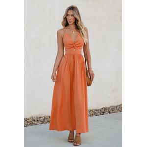 Oranje maxi-jurk met twist sleutelgat aan de voorkant
