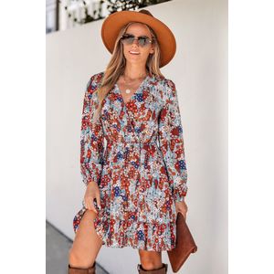 A-lijn mini-jurk met bloemenprint en boerenmouwen