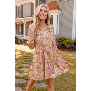 Retro bloemenprint gesmokte jurk met ruches