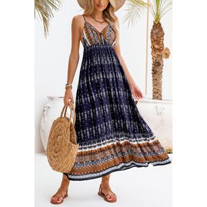 Mouwloze midi-jurk met boho-contrastpatroon