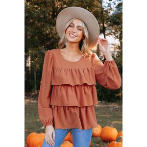 Verbrand oranje crinkle geweven gelaagde volanttop