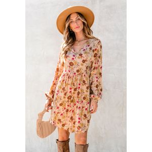 Zwierige jurk met bloemenprint en kanten rand