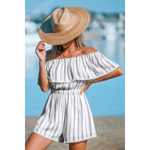 Off-shoulder romper met volanthalslijn