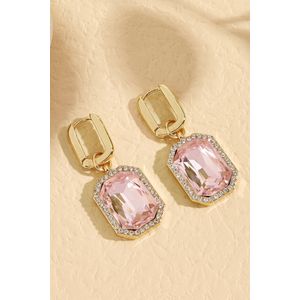 Roze en heldere kristallen goudkleurige oorbellen