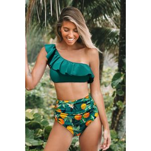 Alegria bikinitop met ruches en zomerboomgaardbroekje met hoge taille