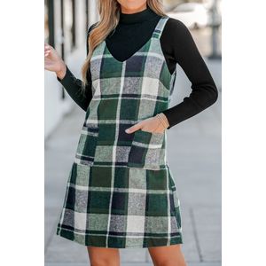 Geruite mini-jurk met V-hals en zakken