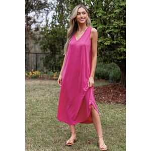 Fuchsia mouwloze losvallende maxi-jurk
