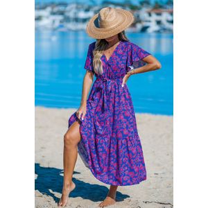 Kanten maxi-jurk met bloemenprint en V-hals