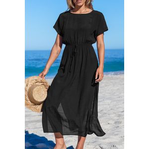 Zwarte cover-up maxi-jurk met korte mouwen