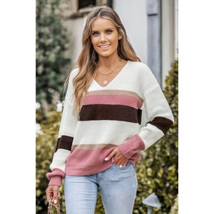 Gestreepte ribsweater met lage mouwen