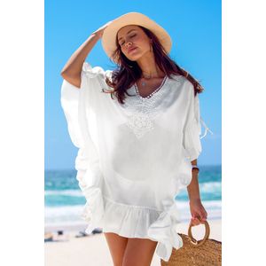 Witte en kanten mini-cover-up met dolman-mouwen