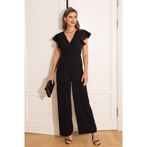 Zwarte jumpsuit met v-hals en fladdermouwen