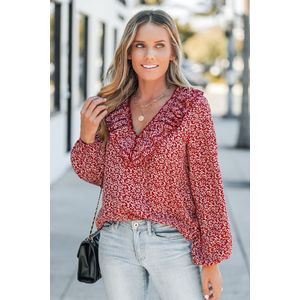 Ditsy top met gebloemde pofmouwen en ruches