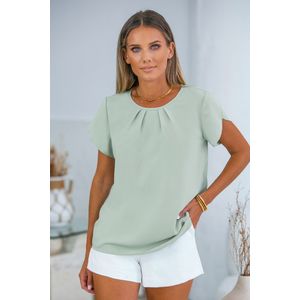 Lichtgroene blouse met ronde hals en korte mouwen