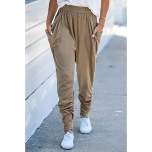 Zandkleurige broek met hoge taille