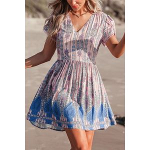 Roze paisley crosshatch mini-jurk