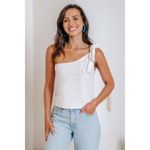 Ivoorkleurige cropped tanktop met één schouder