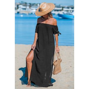 Zwarte off-shoulder maxi cover-up met zijsplit