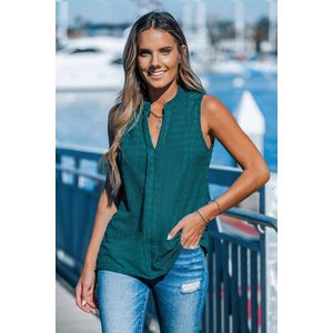 Blauwgroene mouwloze blouse met split