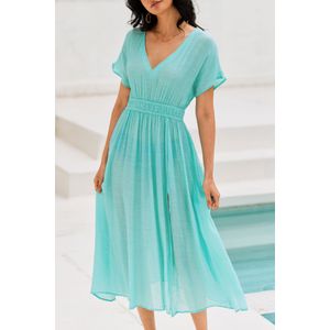 Zeeschuim diep gesmokte maxi-jurk met overslag