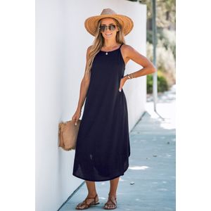 Donker marineblauwe maxi slipdress met ronde hals