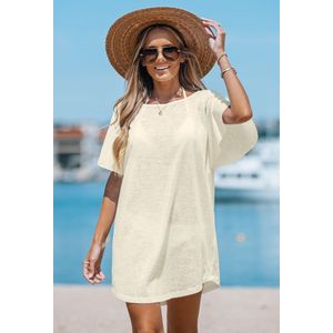 Slub gebreide beige cover-up T-shirtjurk