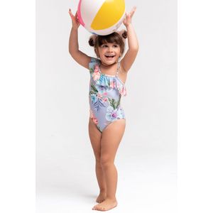 Paarse tropische asymmetrische ruches uit één stuk voor meisjes