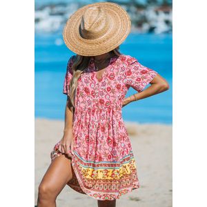 Bloemen Boho V-hals mini-jurk