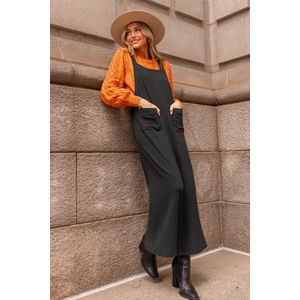 Houtskool mouwloze jumpsuit met wijde pijpen