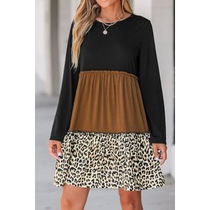 Colorblock mini-jurk met luipaardprint