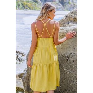Zonneschijn gele mouwloze midi-jurk met ronde hals