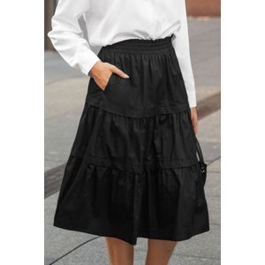 Zwarte uitlopende midi-rok met elastische taille