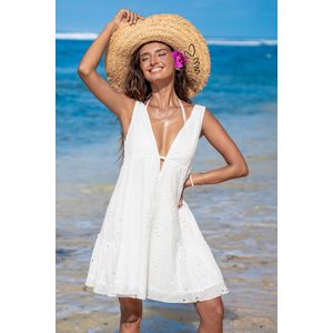 Witte oogje kelderende babydoll mini-jurk