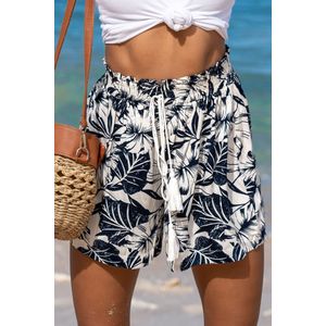 Marineblauwe en witte short met gesmokte taille en kwastje