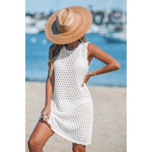 Witte ronde hals mouwloos uitgesneden gebreide cover-up