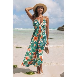 Tropische bloemen mouwloze halter maxi-jurk